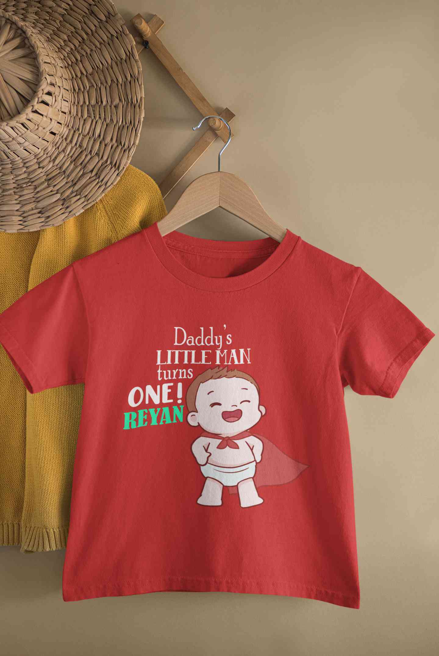 Custom Name Daddys Little Man Turns One First Birthday Half Sleeves T-Shirt for Boy-FunkyTeesClub