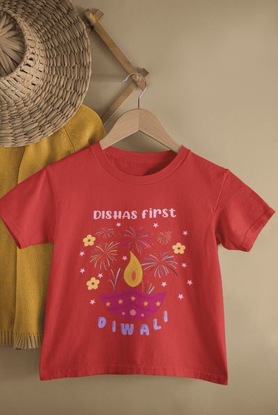 Custom Name First Diwali Celebrations Diwali Half Sleeves T-Shirt For Girls -FunkyTeesClub