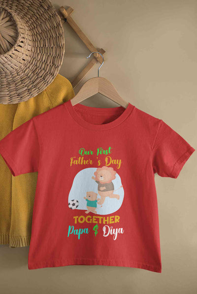 Custom Name Our First Father Day Half Sleeves T-Shirt For Girls -FunkyTeesClub