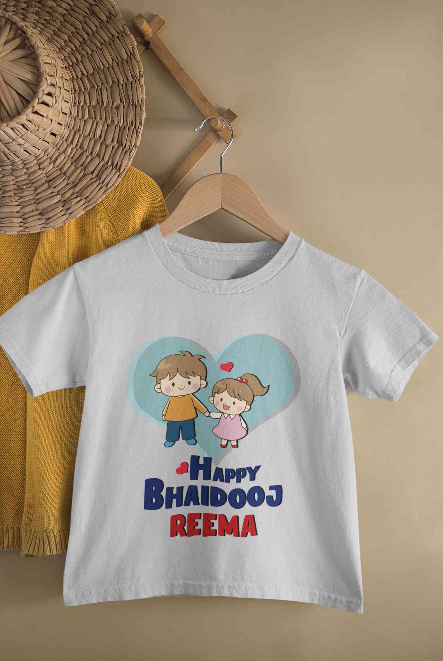 Custom Name Happy Bhai Dooj Half Sleeves T-Shirt For Girls -FunkyTeesClub