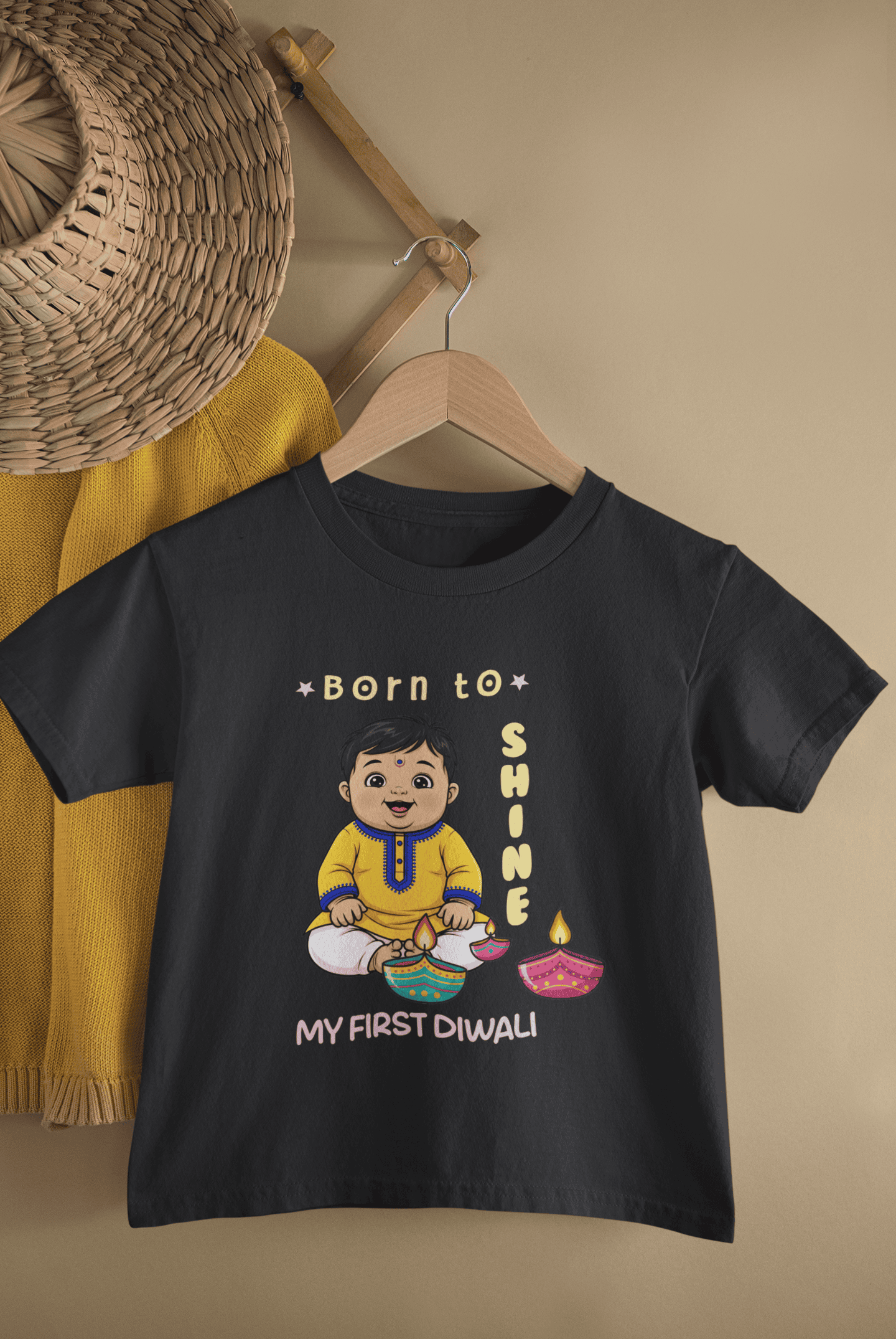 Born To Shine My First Diwali Half Sleeves T-Shirt for Boys -FunkyTeesClub