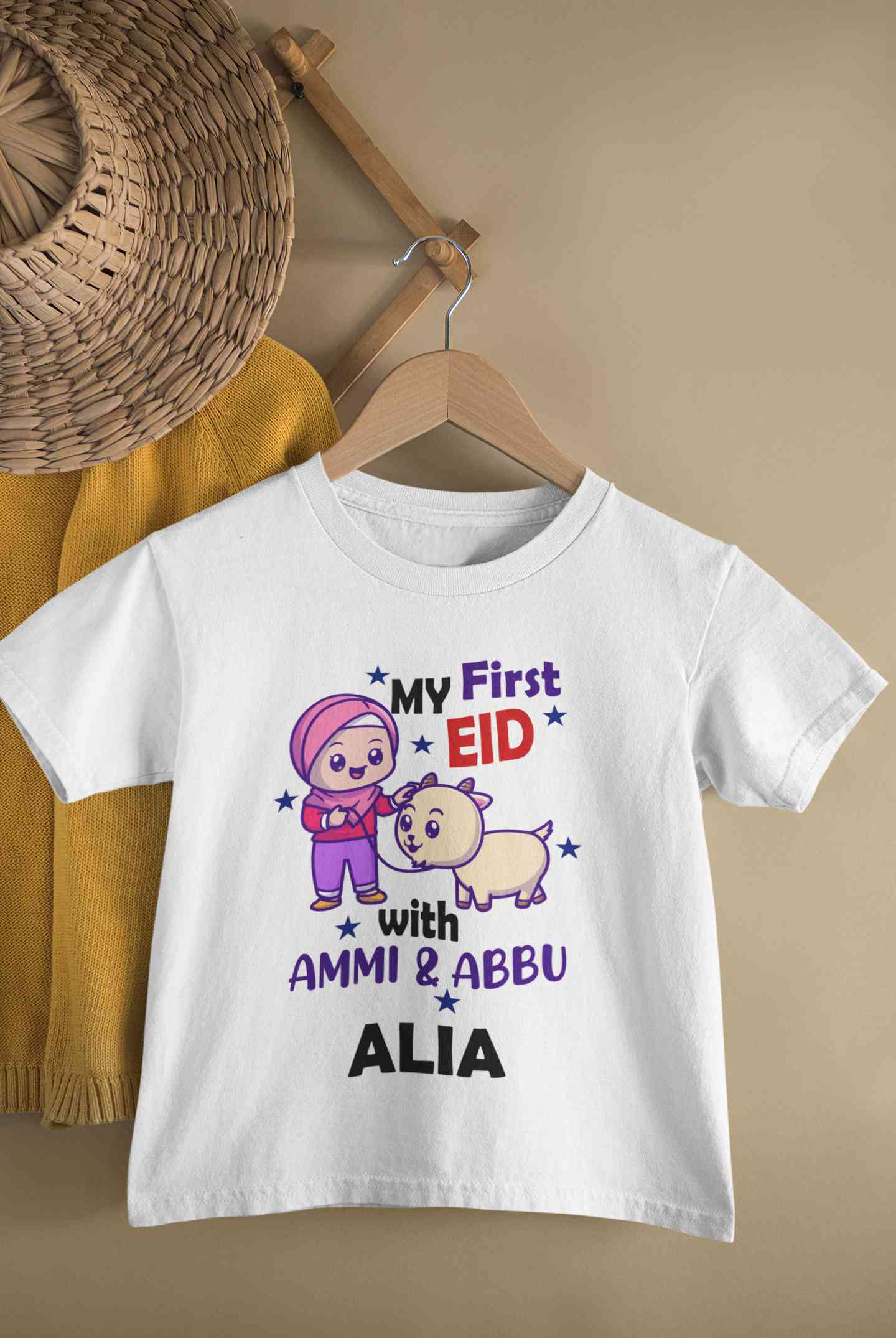 Custom Name My First Eid With Ammi And Abbu Half Sleeves T-Shirt For Girls -FunkyTeesClub