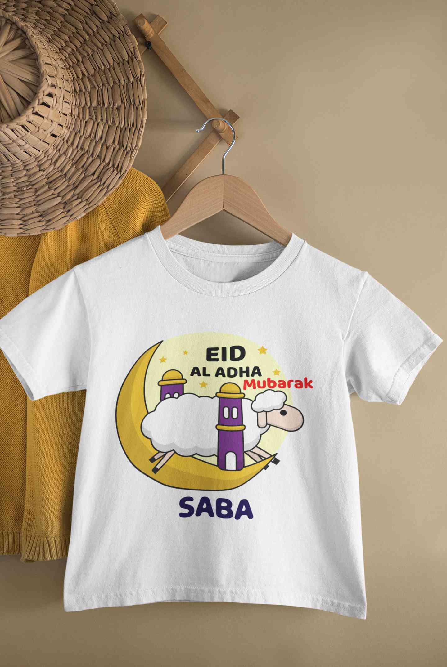 Custom Name Eid Al Adha Bakra Eid Mubarak Half Sleeves T-Shirt For Girls -FunkyTeesClub