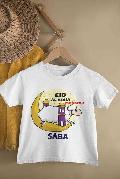 Custom Name Eid Al Adha Bakra Eid Mubarak Half Sleeves T-Shirt For Girls -FunkyTeesClub