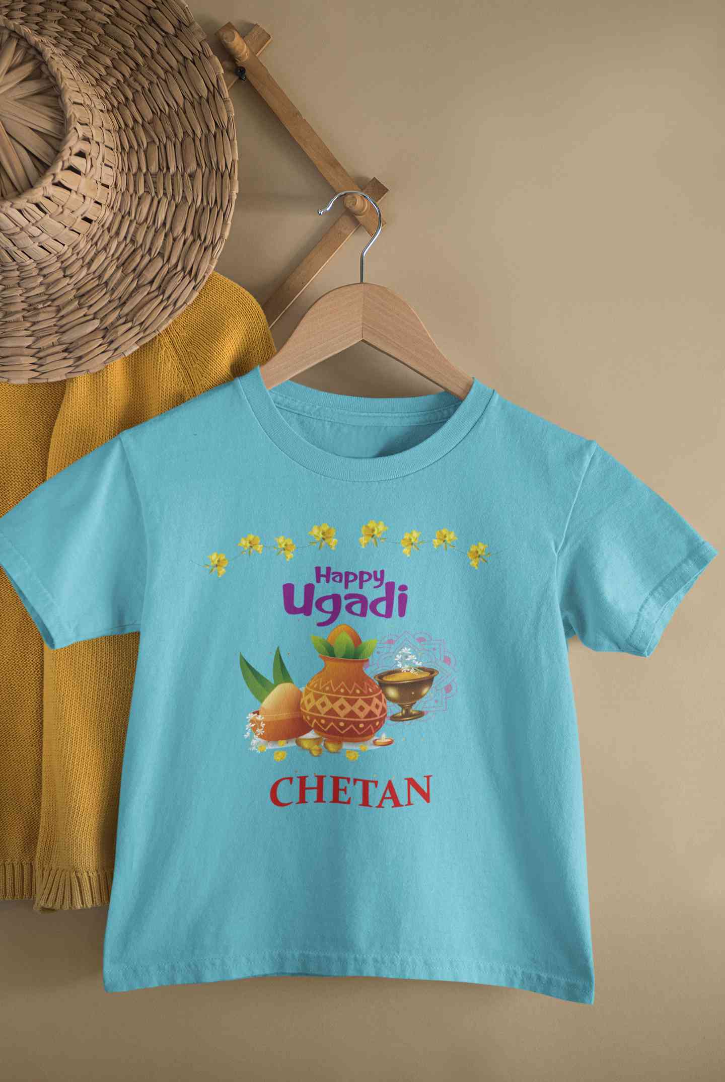 Custom Name Happy Ugadi Half Sleeves T-Shirt for Boy-FunkyTeesClub