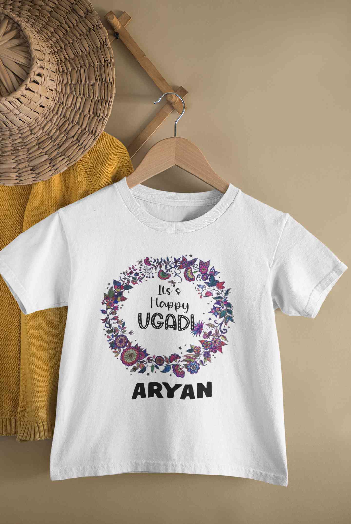 Custom Name Its Happy Ugadi Half Sleeves T-Shirt for Boy-FunkyTeesClub