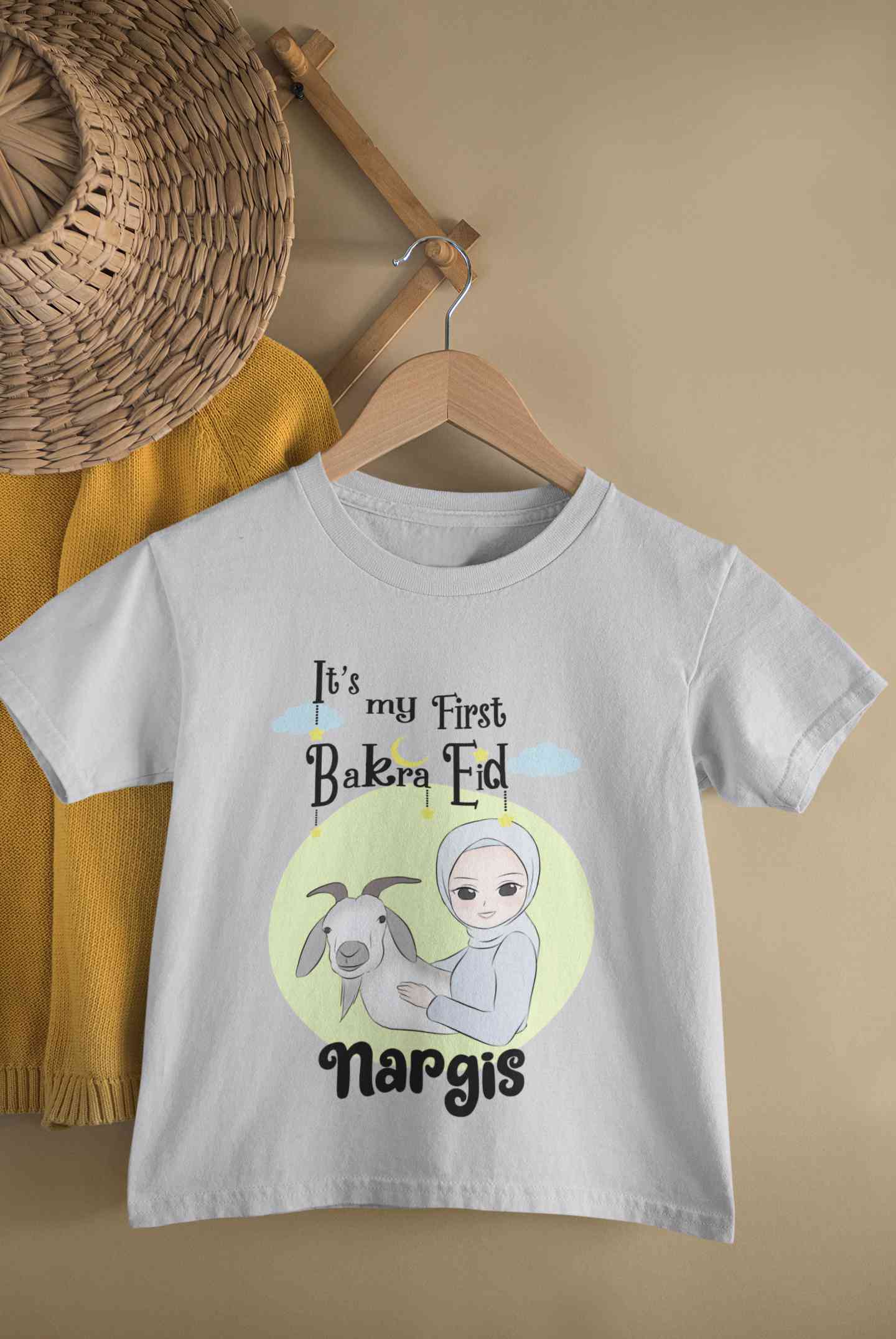 Custom Name Its My First Bakra Eid Half Sleeves T-Shirt For Girls -FunkyTeesClub