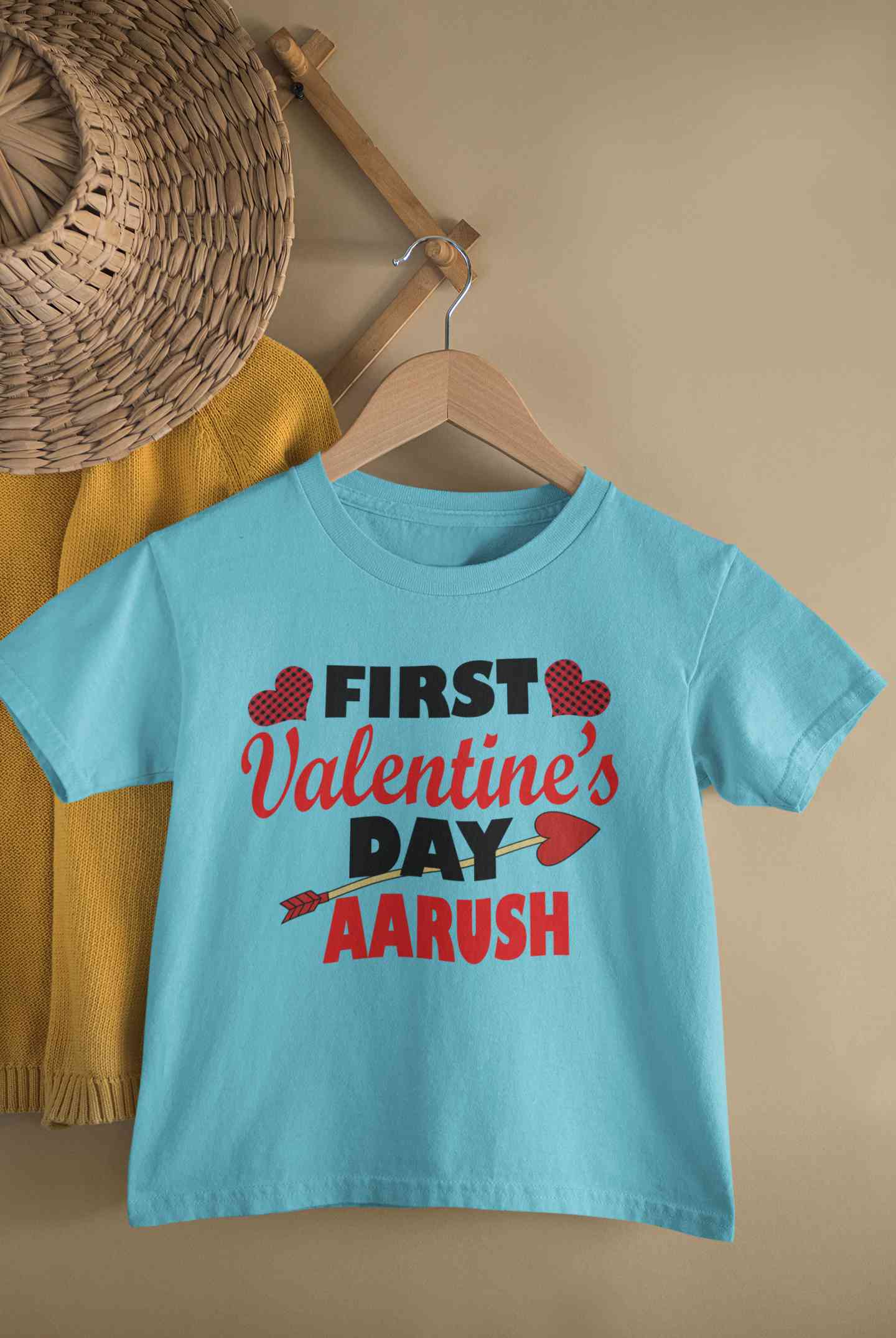 Custom Name First Valentine Half Sleeves T-Shirt for Boy-FunkyTeesClub