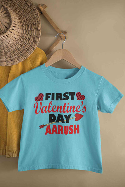 Custom Name First Valentine Half Sleeves T-Shirt for Boy-FunkyTeesClub