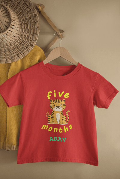 Custom Name Five Months Birthday Half Sleeves T-Shirt for Boys -FunkyTeesClub