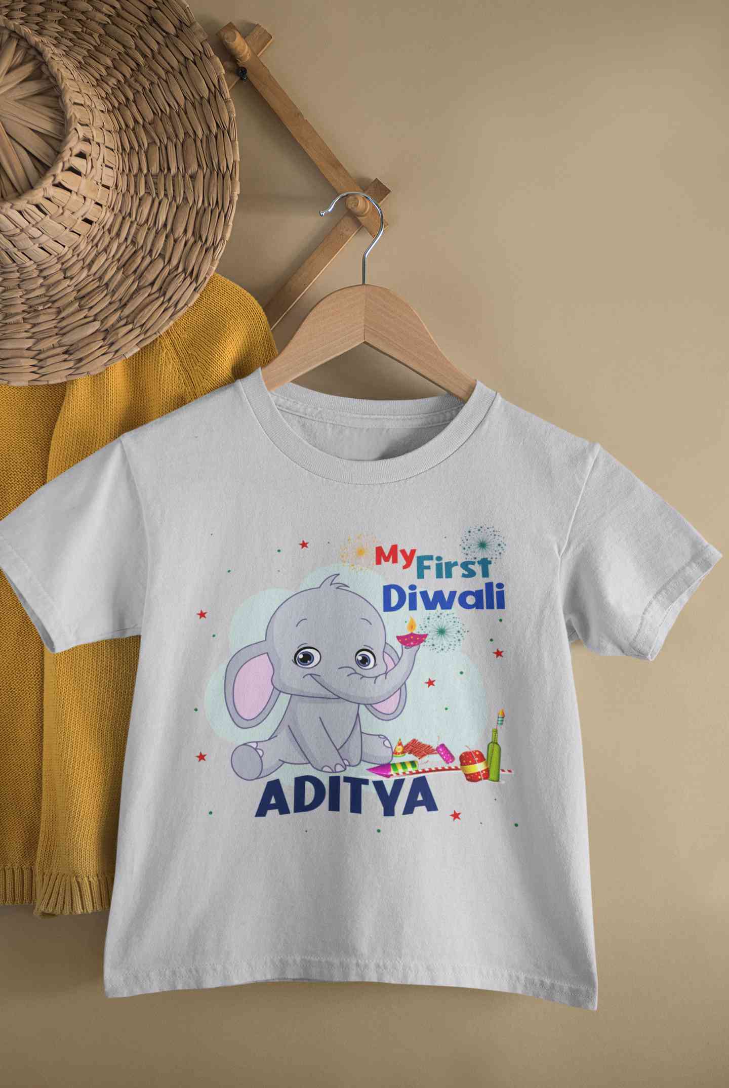 Custom Name My First Diwali Half Sleeves T-Shirt for Boy-FunkyTeesClub