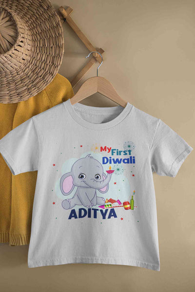 Custom Name My First Diwali Half Sleeves T-Shirt for Boy-FunkyTeesClub