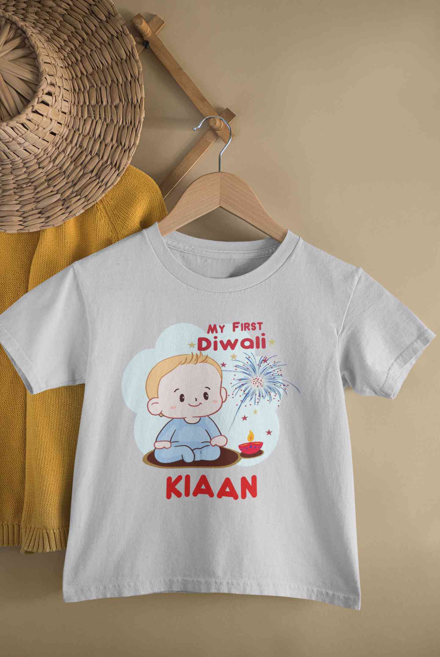 Custom Name My First Diwali Half Sleeves T-Shirt for Boy-FunkyTeesClub