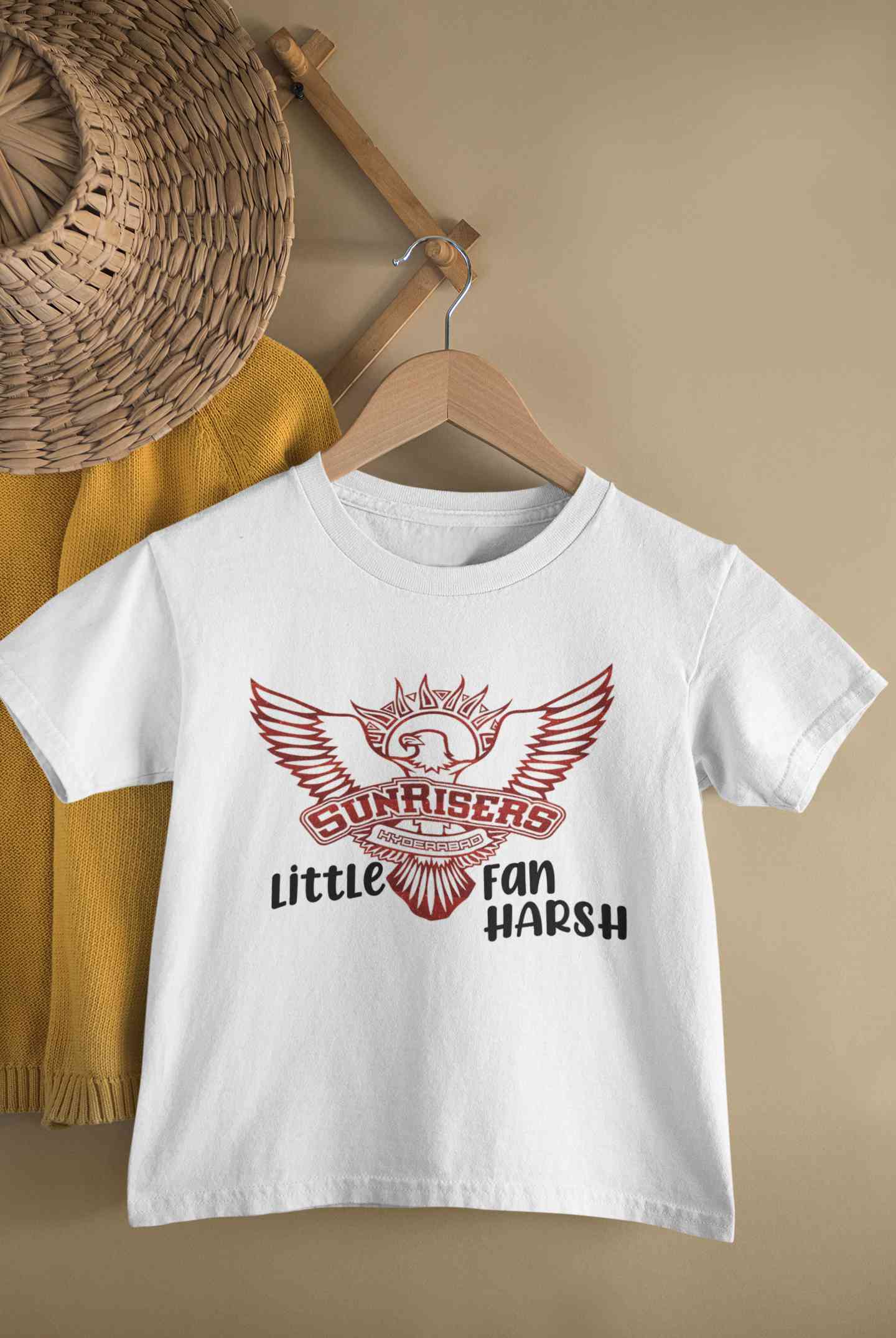 Custom Name IPL SRH Sunrisers Little Fan Half Sleeves T-Shirt for Boy-FunkyTeesClub