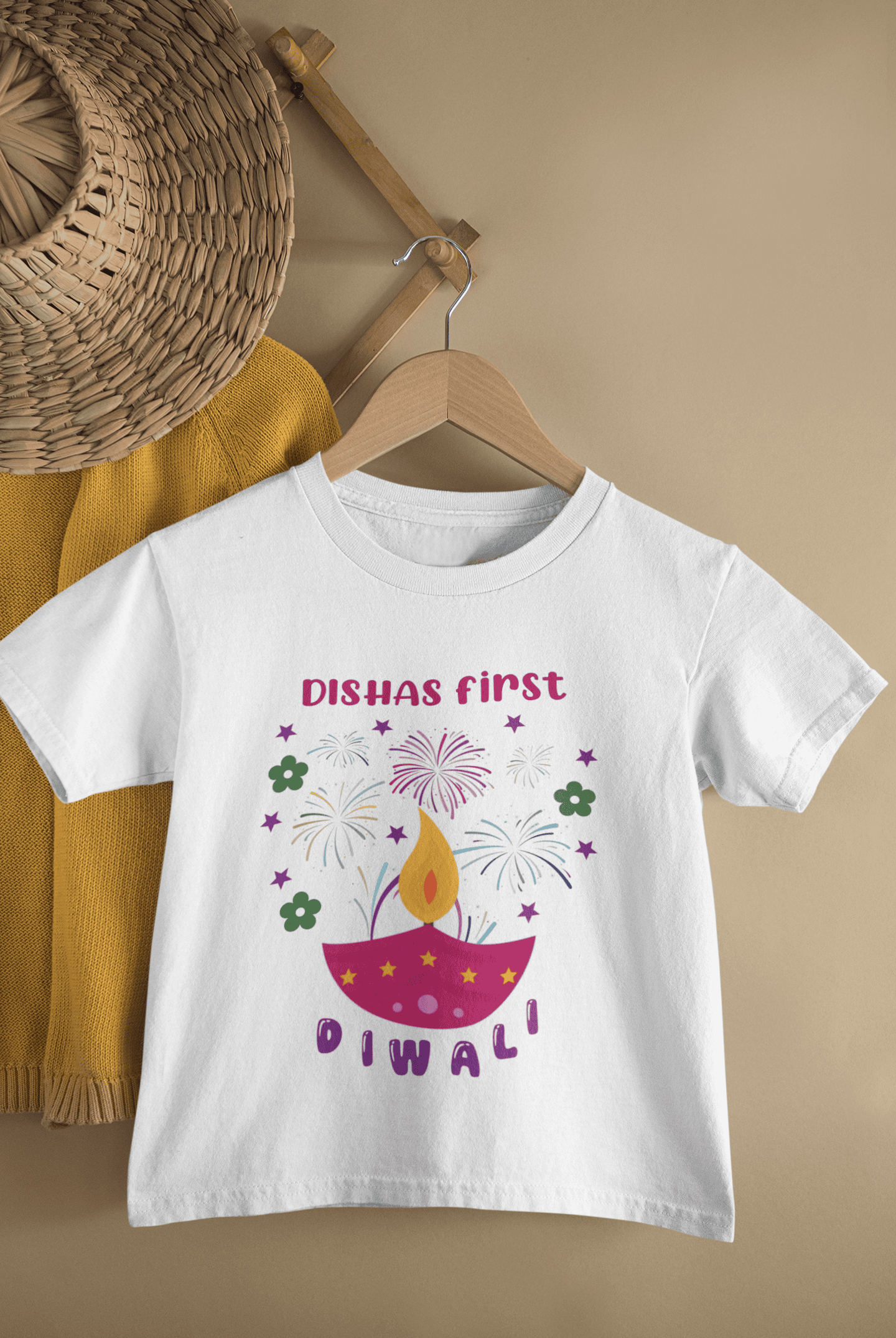 Custom Name First Diwali Celebrations Diwali Half Sleeves T-Shirt For Girls -FunkyTeesClub