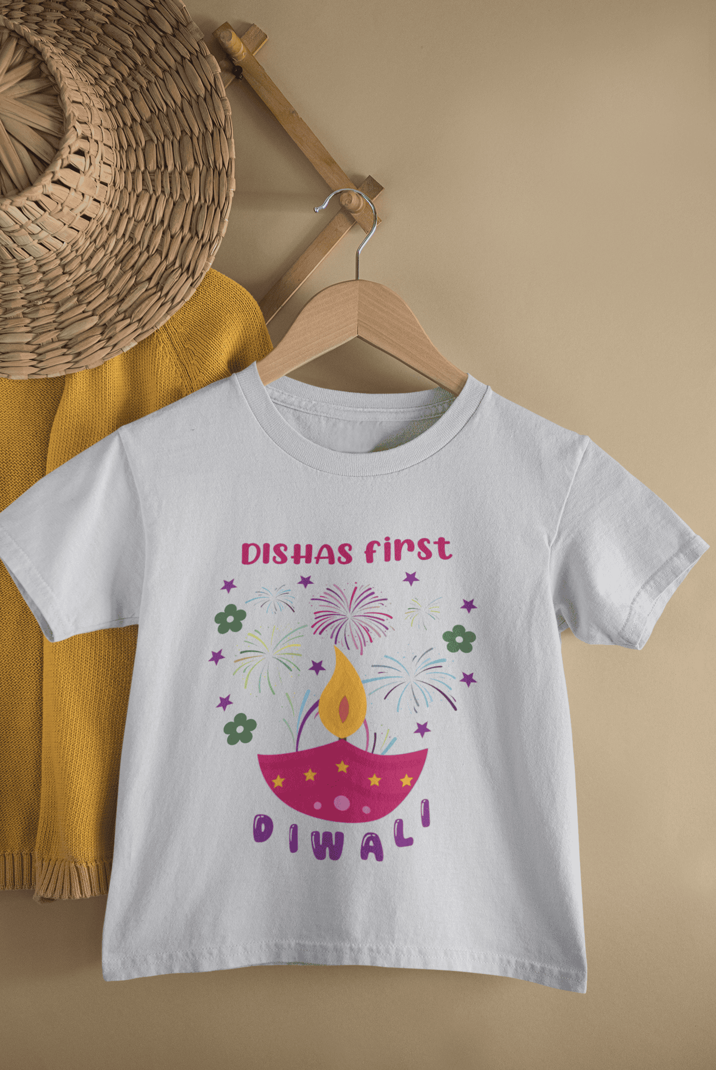Custom Name First Diwali Celebrations Diwali Half Sleeves T-Shirt For Girls -FunkyTeesClub