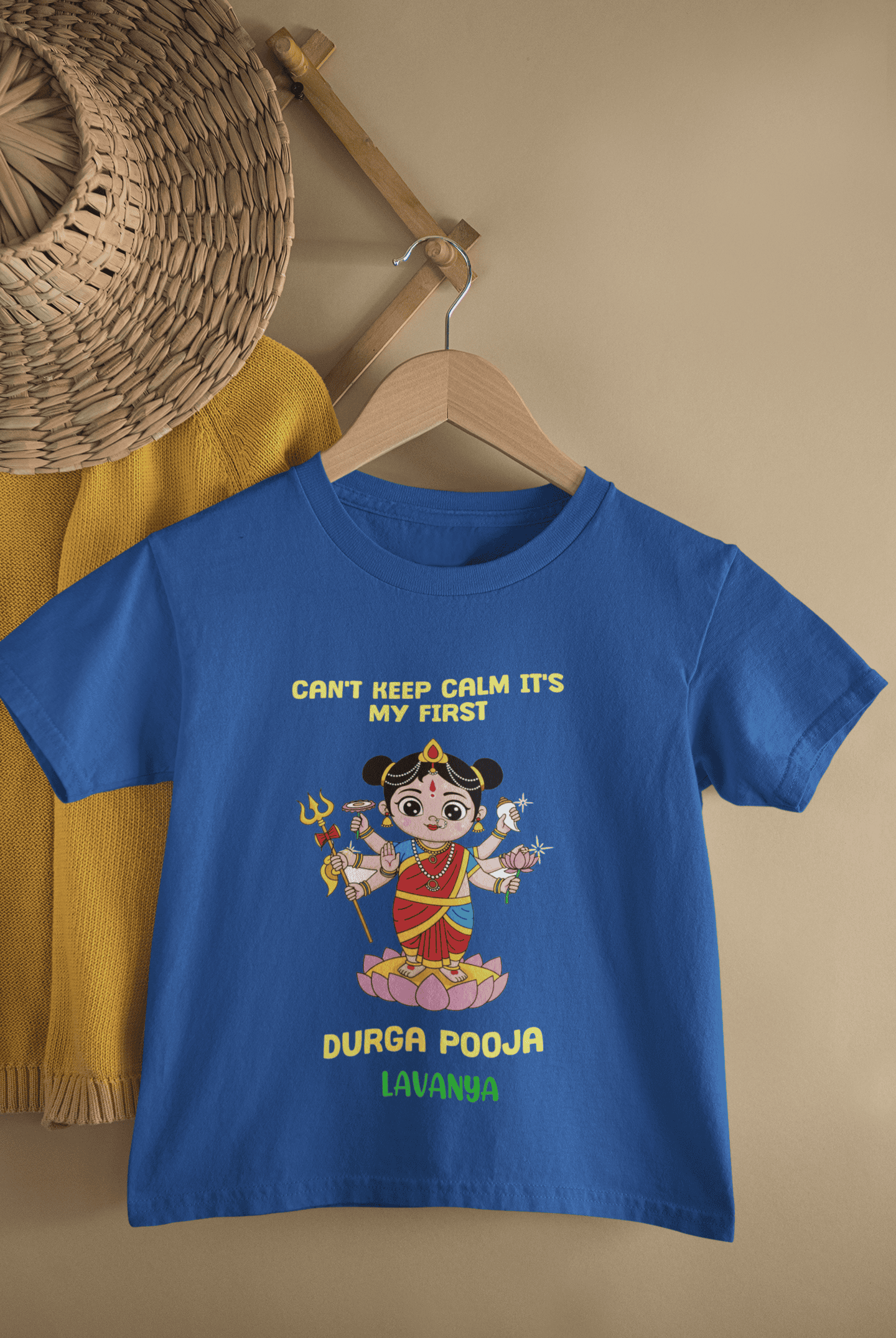 Can't Keep Calm It's My First Durga Pooja Navratri Half Sleeves T-Shirt For Girls -FunkyTeesClub