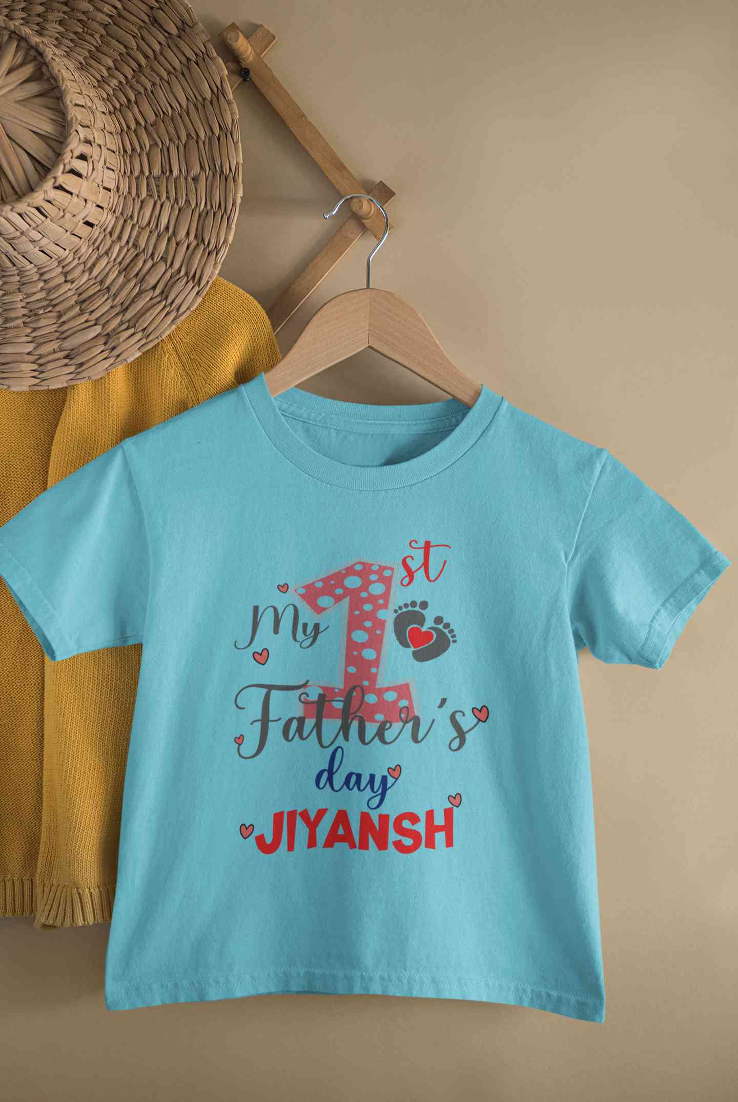 Custom Name First Fathers Day Half Sleeves T-Shirt for Boy-FunkyTeesClub