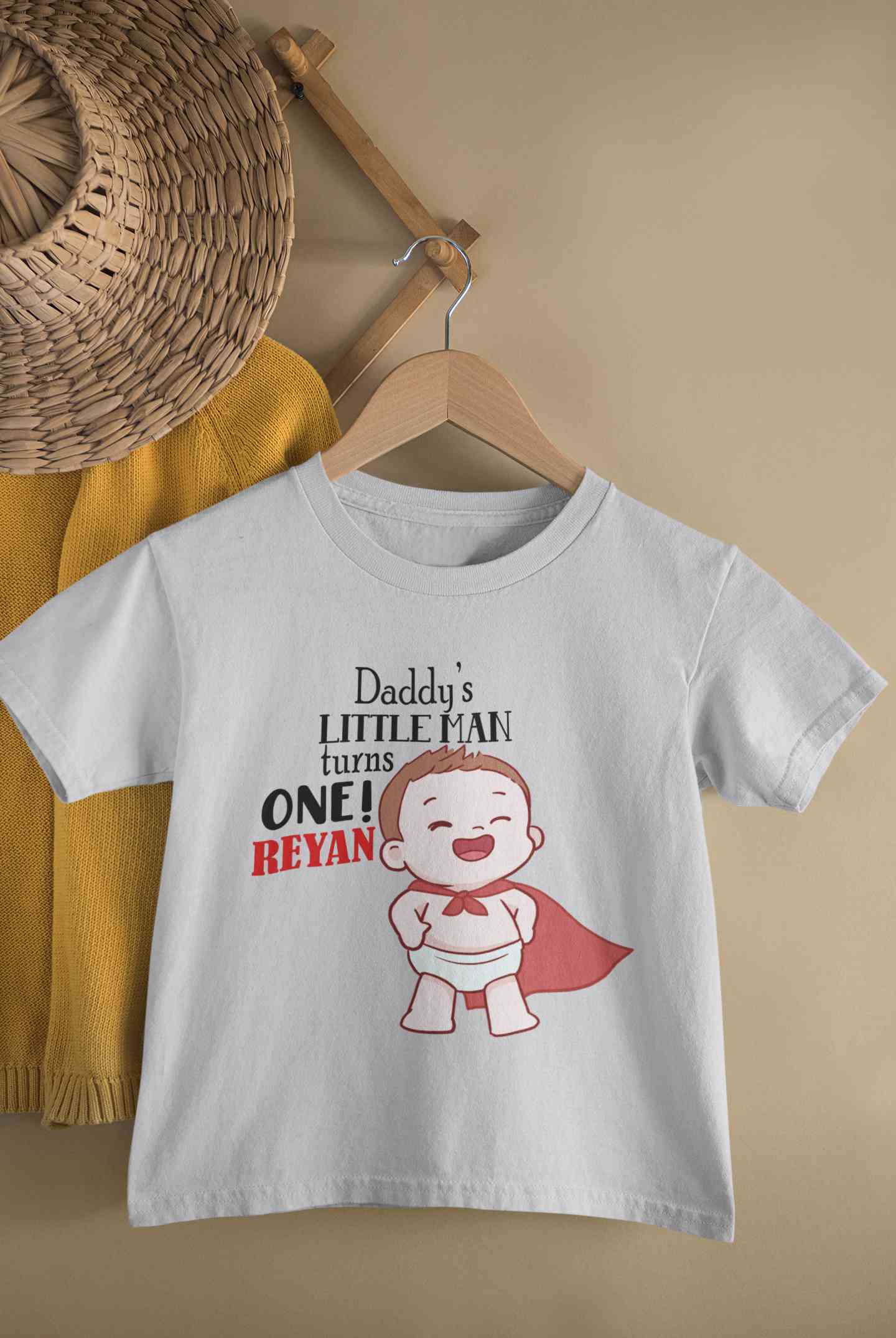 Custom Name Daddys Little Man Turns One First Birthday Half Sleeves T-Shirt for Boy-FunkyTeesClub