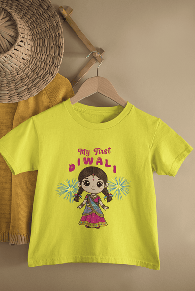 My First Diwali Cute Half Sleeves T-Shirt For Girls -FunkyTeesClub