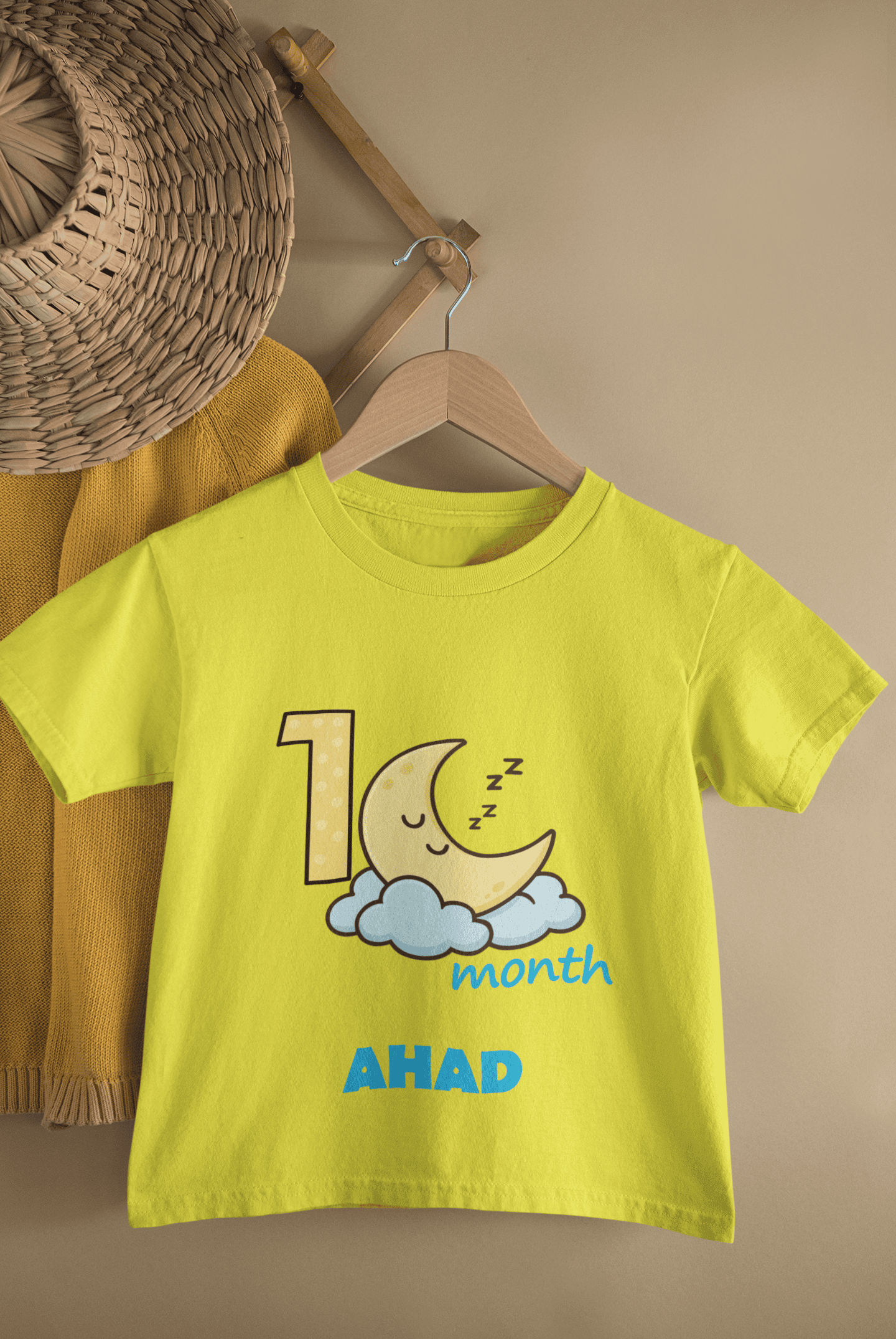 Custom Name One Month Moon Half Sleeves T-Shirt for Boys -FunkyTeesClub