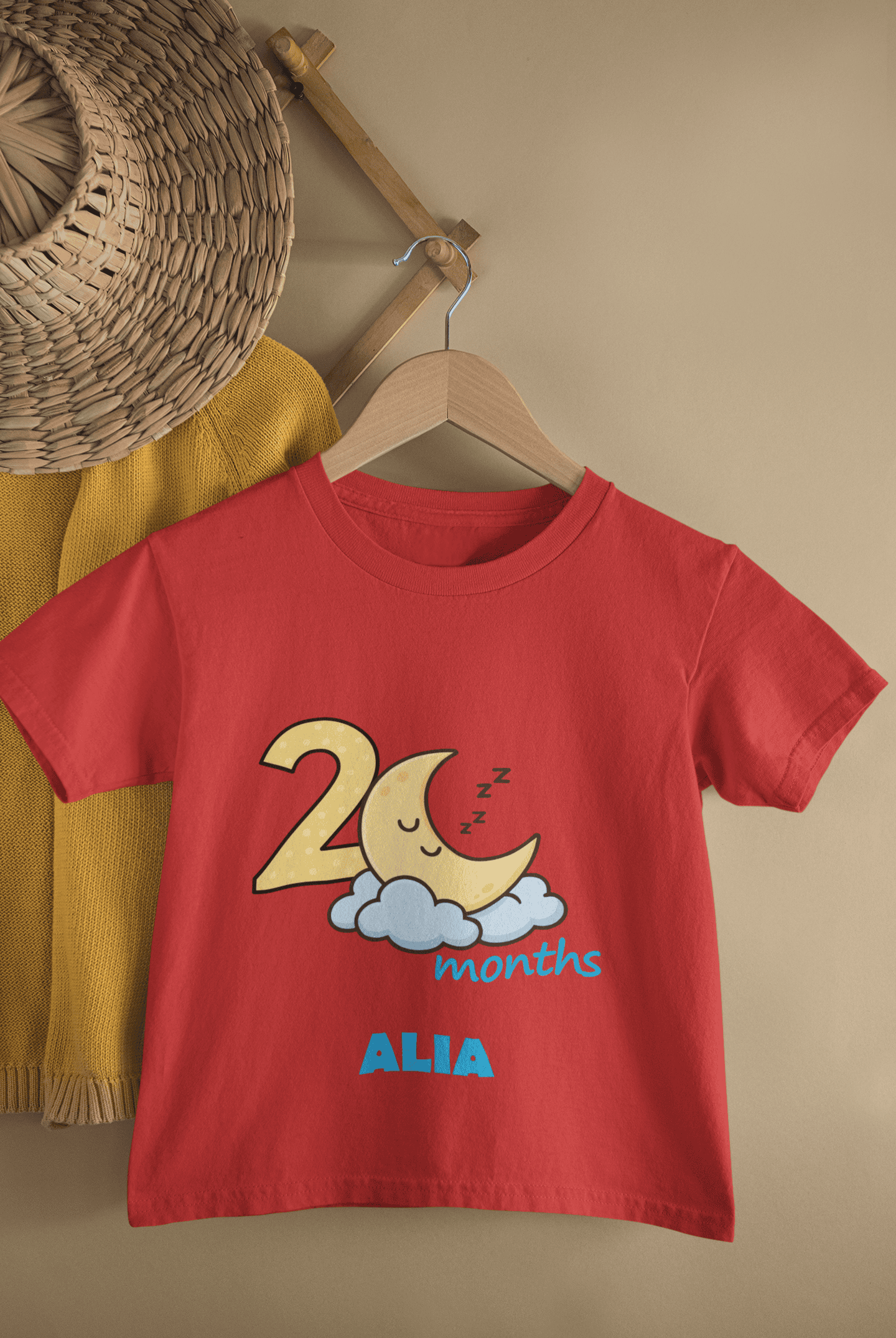 Custom Name Two Month Moon Half Sleeves T-Shirt For Girls -FunkyTeesClub