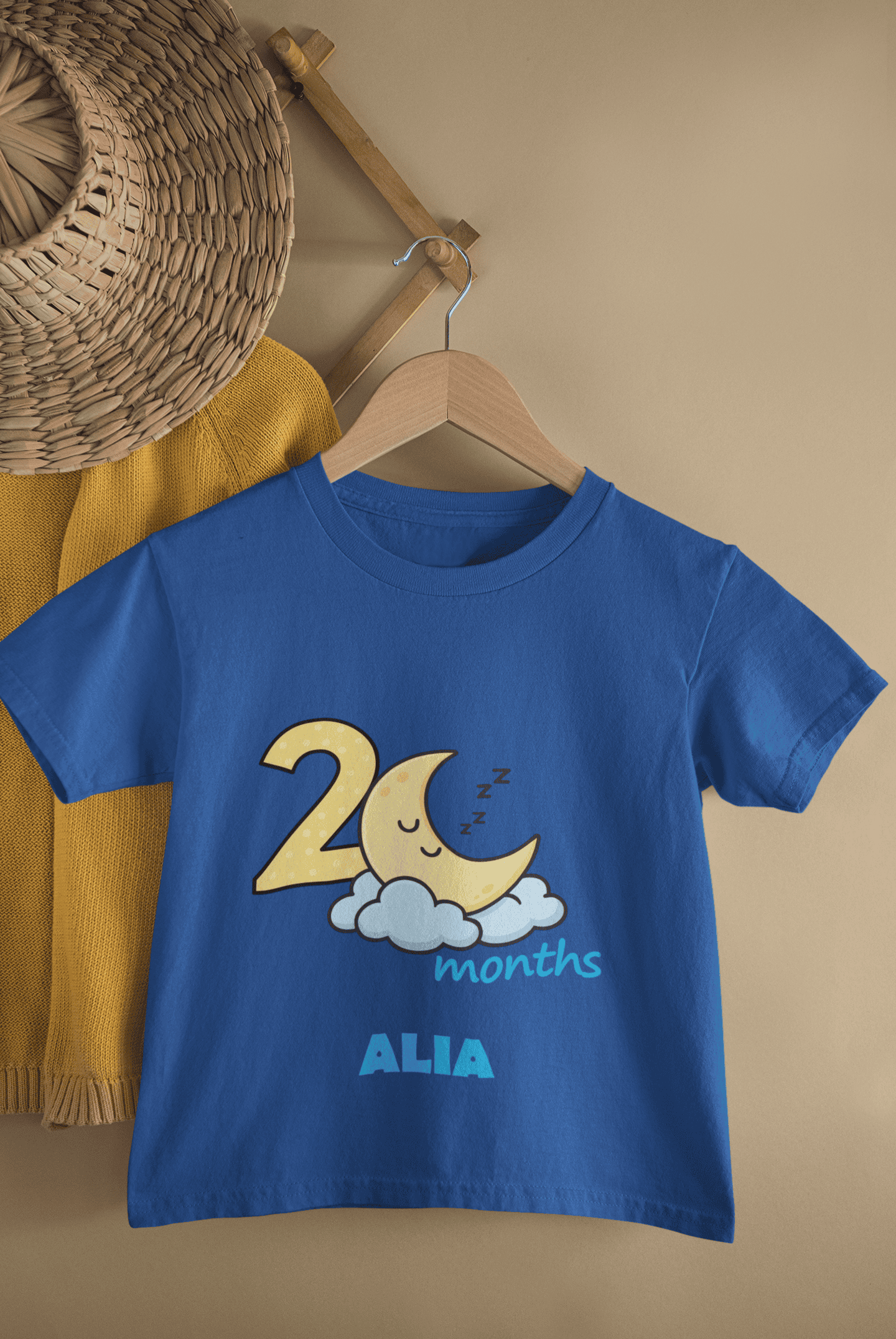 Custom Name Two Month Moon Half Sleeves T-Shirt For Girls -FunkyTeesClub