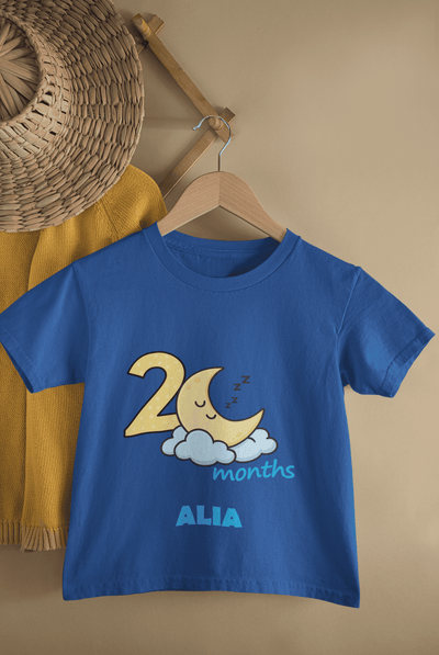Custom Name Two Month Moon Half Sleeves T-Shirt For Girls -FunkyTeesClub