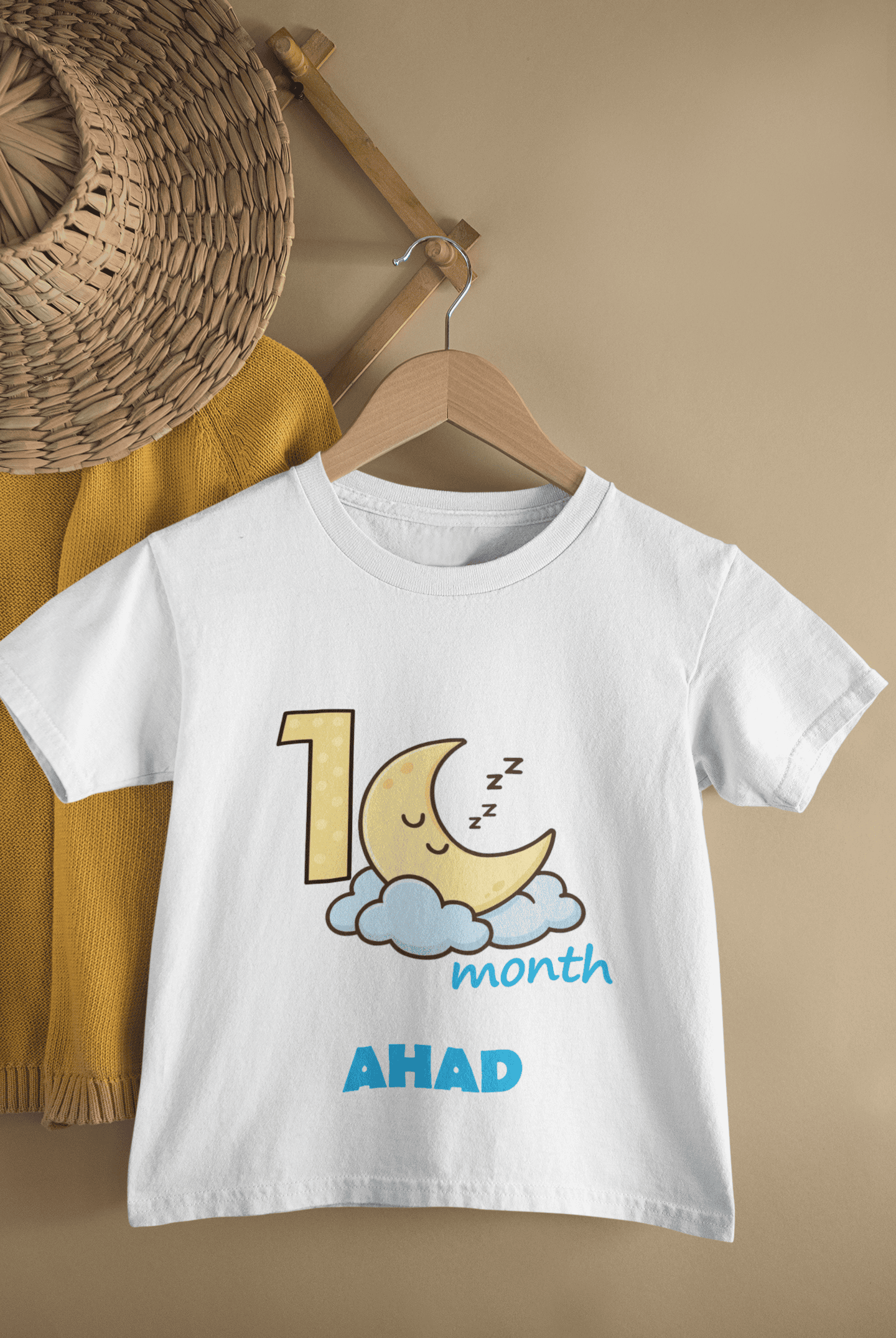 Custom Name One Month Moon Half Sleeves T-Shirt for Boys -FunkyTeesClub