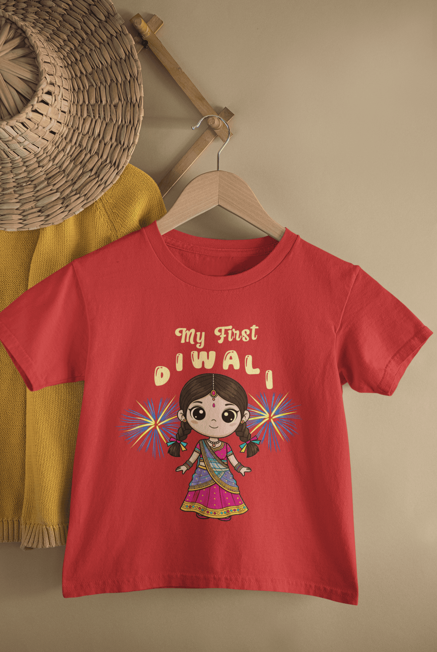 My First Diwali Cute Half Sleeves T-Shirt For Girls -FunkyTeesClub