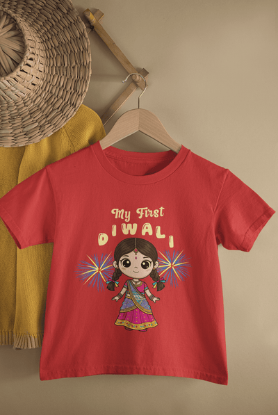 My First Diwali Cute Half Sleeves T-Shirt For Girls -FunkyTeesClub
