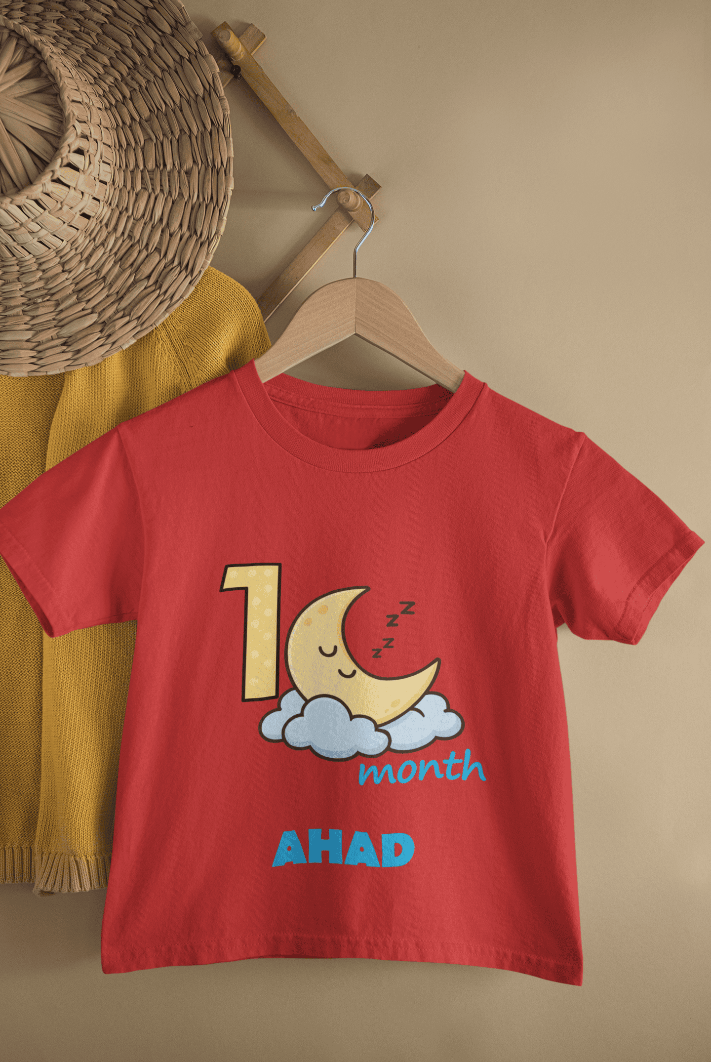 Custom Name One Month Moon Half Sleeves T-Shirt for Boys -FunkyTeesClub