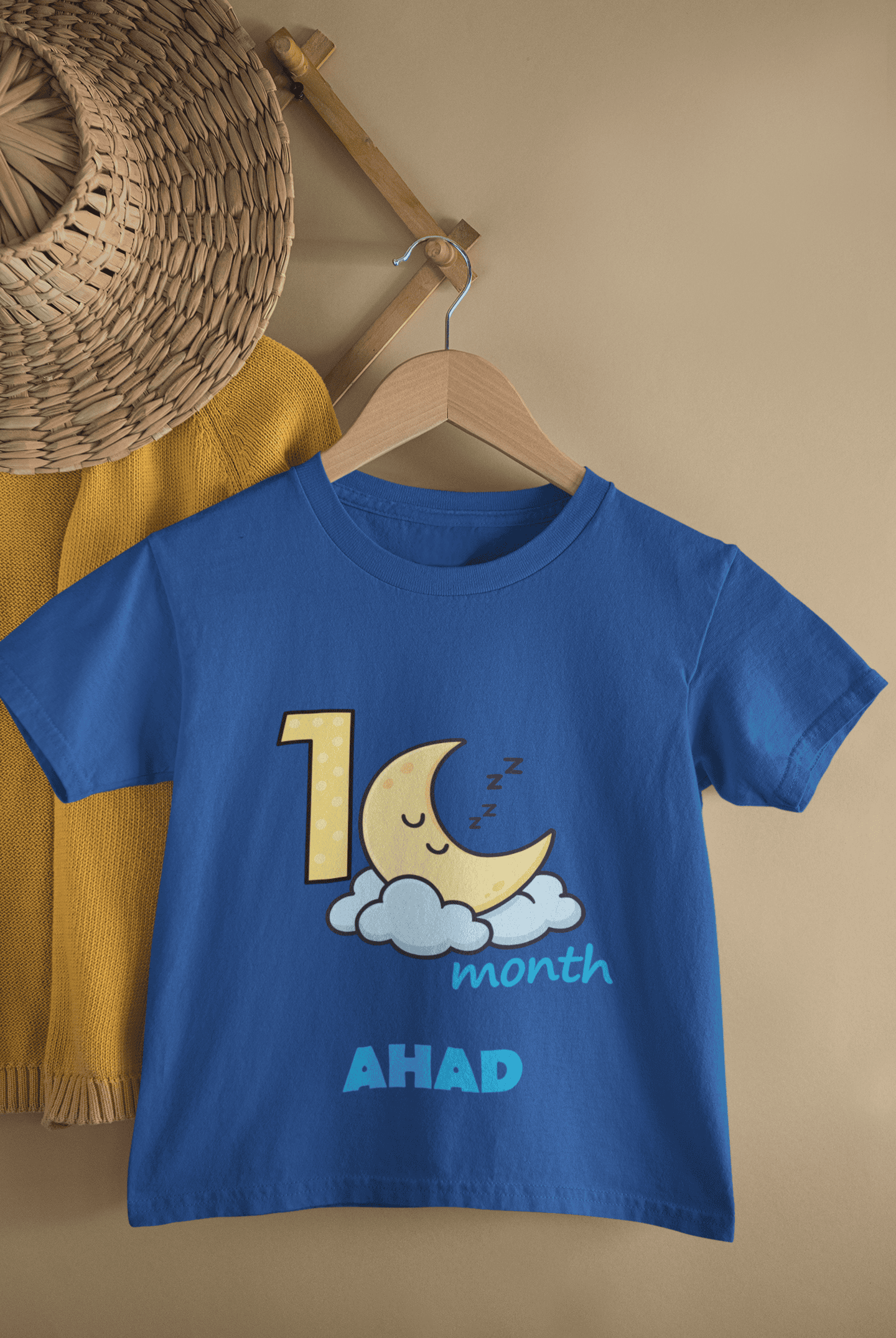 Custom Name One Month Moon Half Sleeves T-Shirt for Boys -FunkyTeesClub
