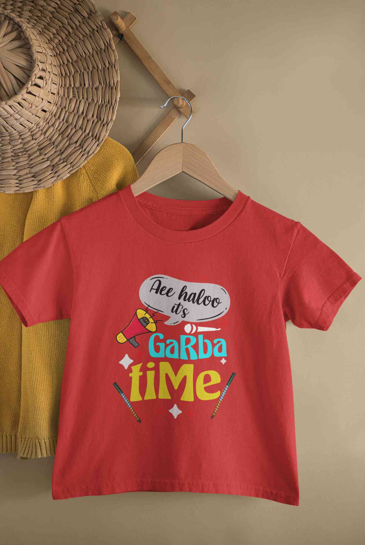 Ae Haloo Its Garba Time Navratri Half Sleeves T-Shirt For Girls -FunkyTeesClub