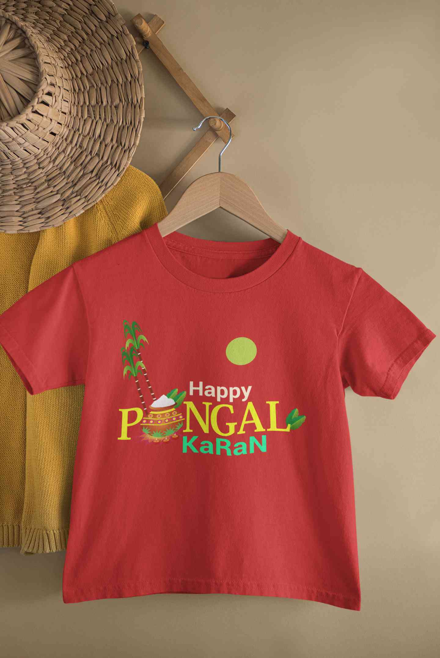 Custom Name Happy Pongal Half Sleeves T-Shirt for Boy-FunkyTeesClub