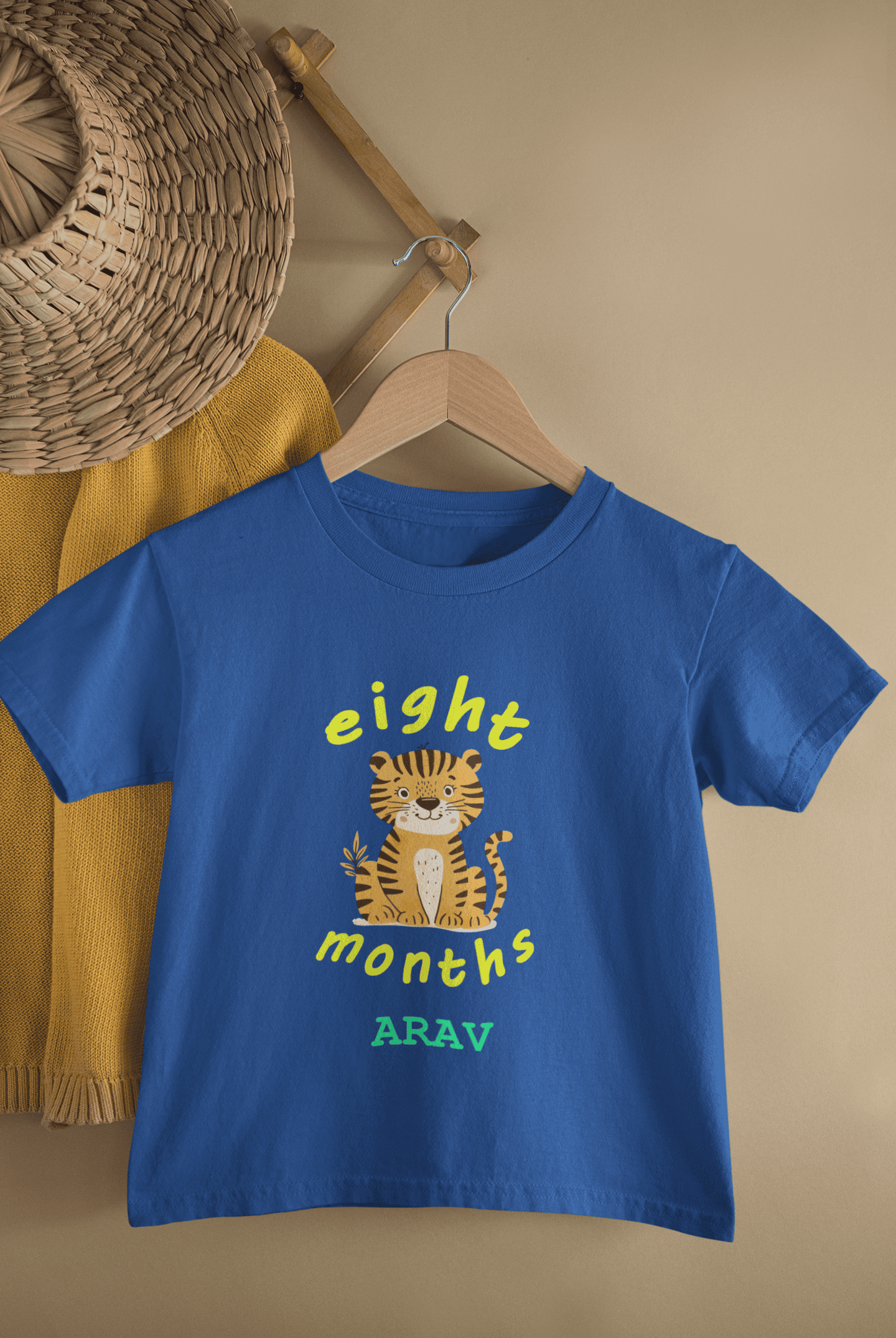 Custom Name Eight Months Birthday Half Sleeves T-Shirt for Boys -FunkyTeesClub
