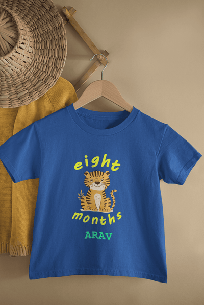 Custom Name Eight Months Birthday Half Sleeves T-Shirt for Boys -FunkyTeesClub