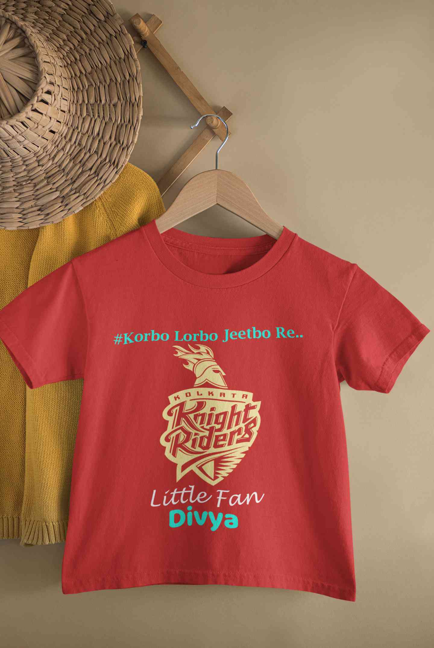 Custom Name IPL KKR Kolkata Knight Riders Korbo Lorbo Jeetbo Re Half Sleeves T-Shirt For Girls -FunkyTeesClub