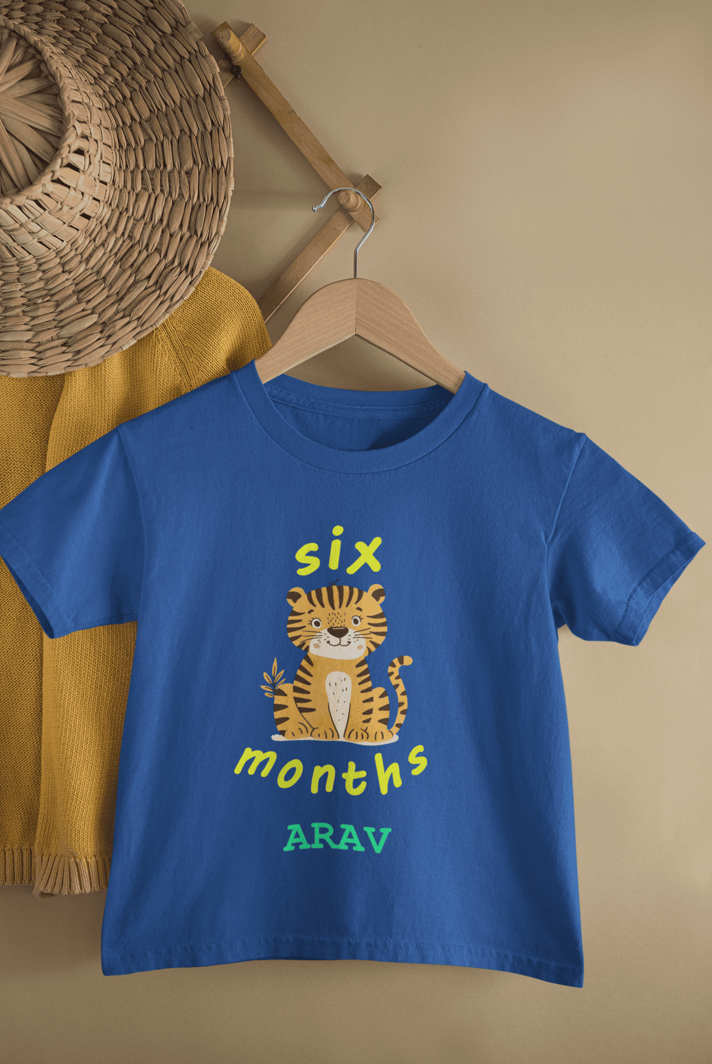 Custom Name Six Months Birthday Half Sleeves T-Shirt for Boys -FunkyTeesClub