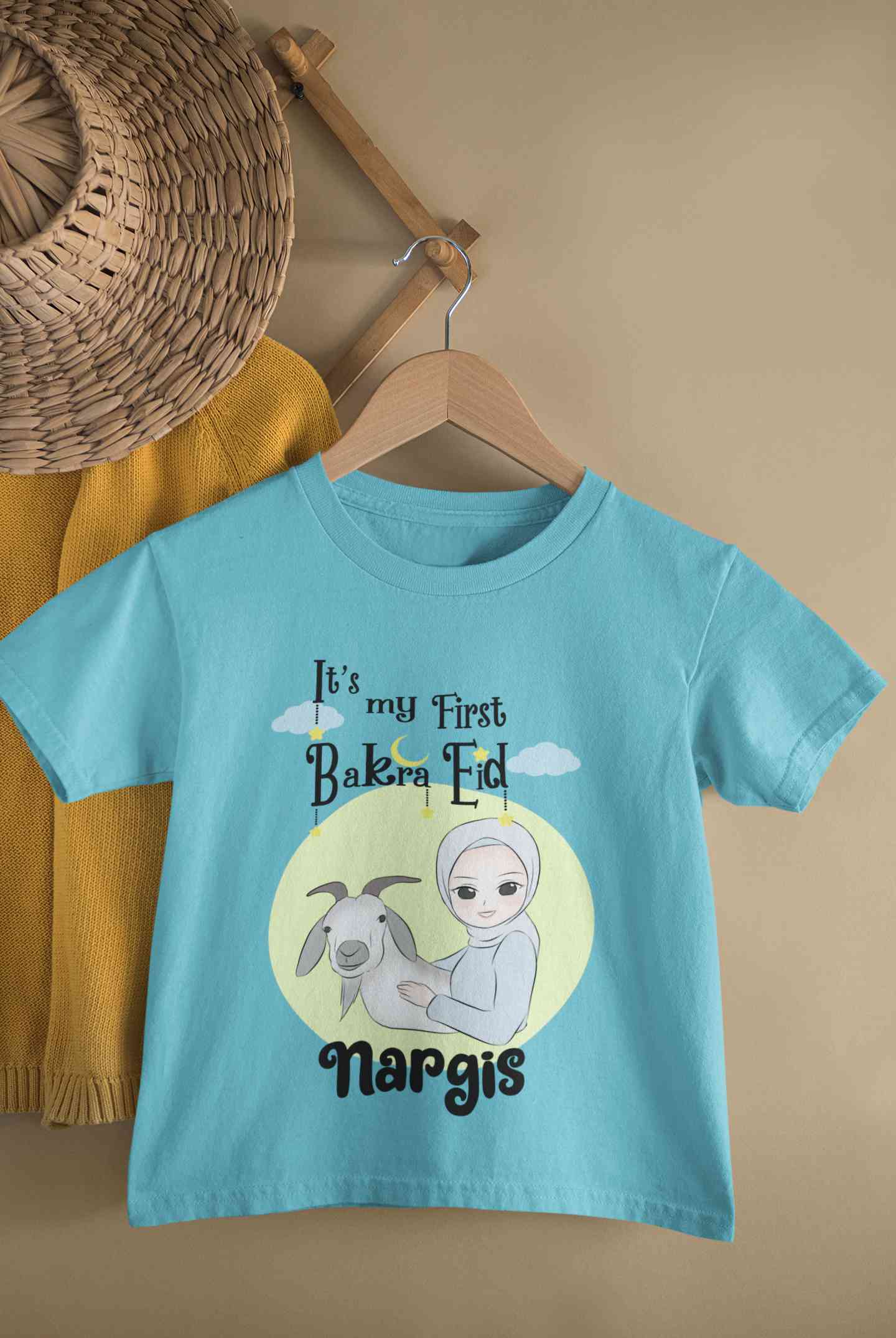 Custom Name Its My First Bakra Eid Half Sleeves T-Shirt For Girls -FunkyTeesClub