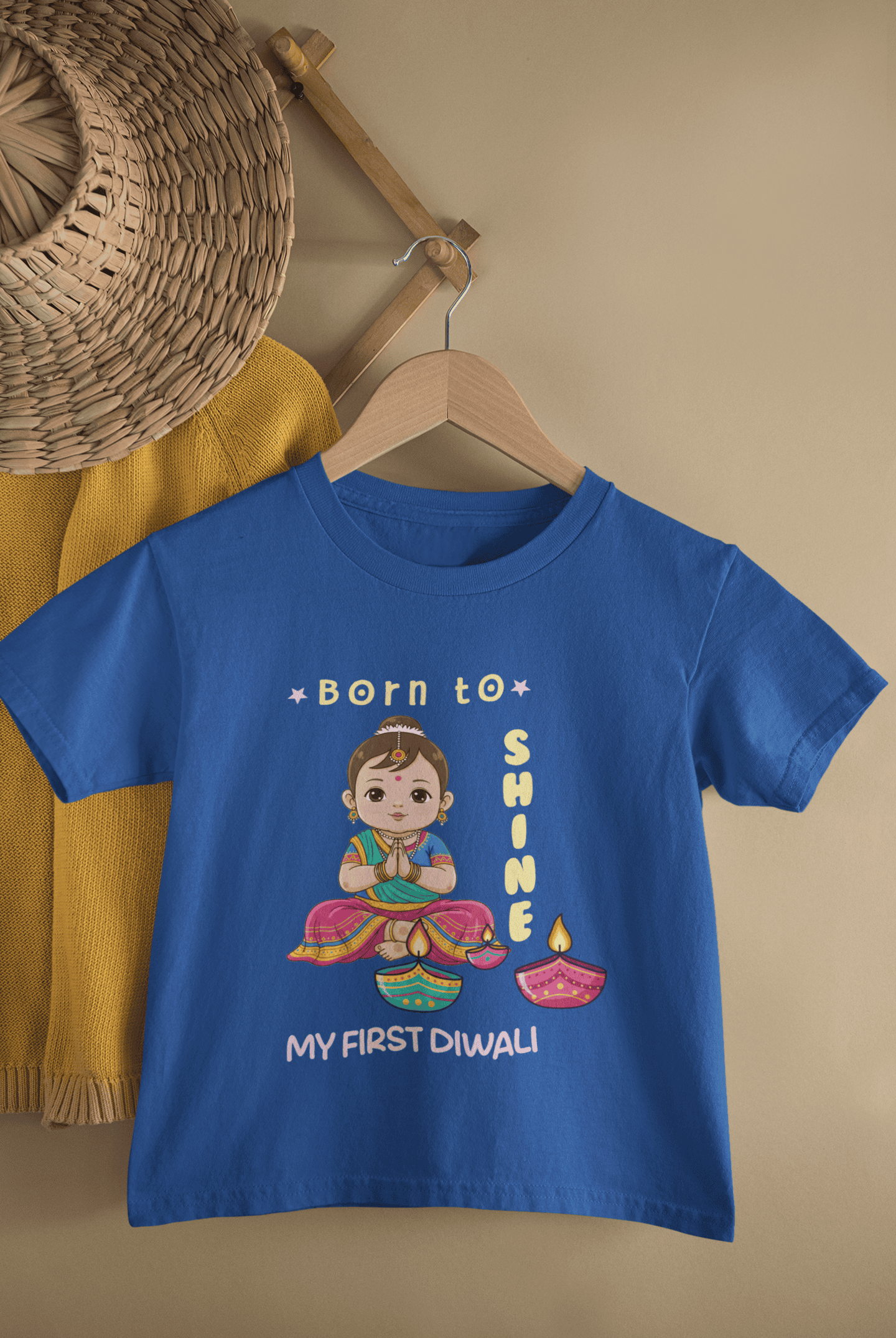 Born To Shine My First Diwali Half Sleeves T-Shirt For Girls -FunkyTeesClub