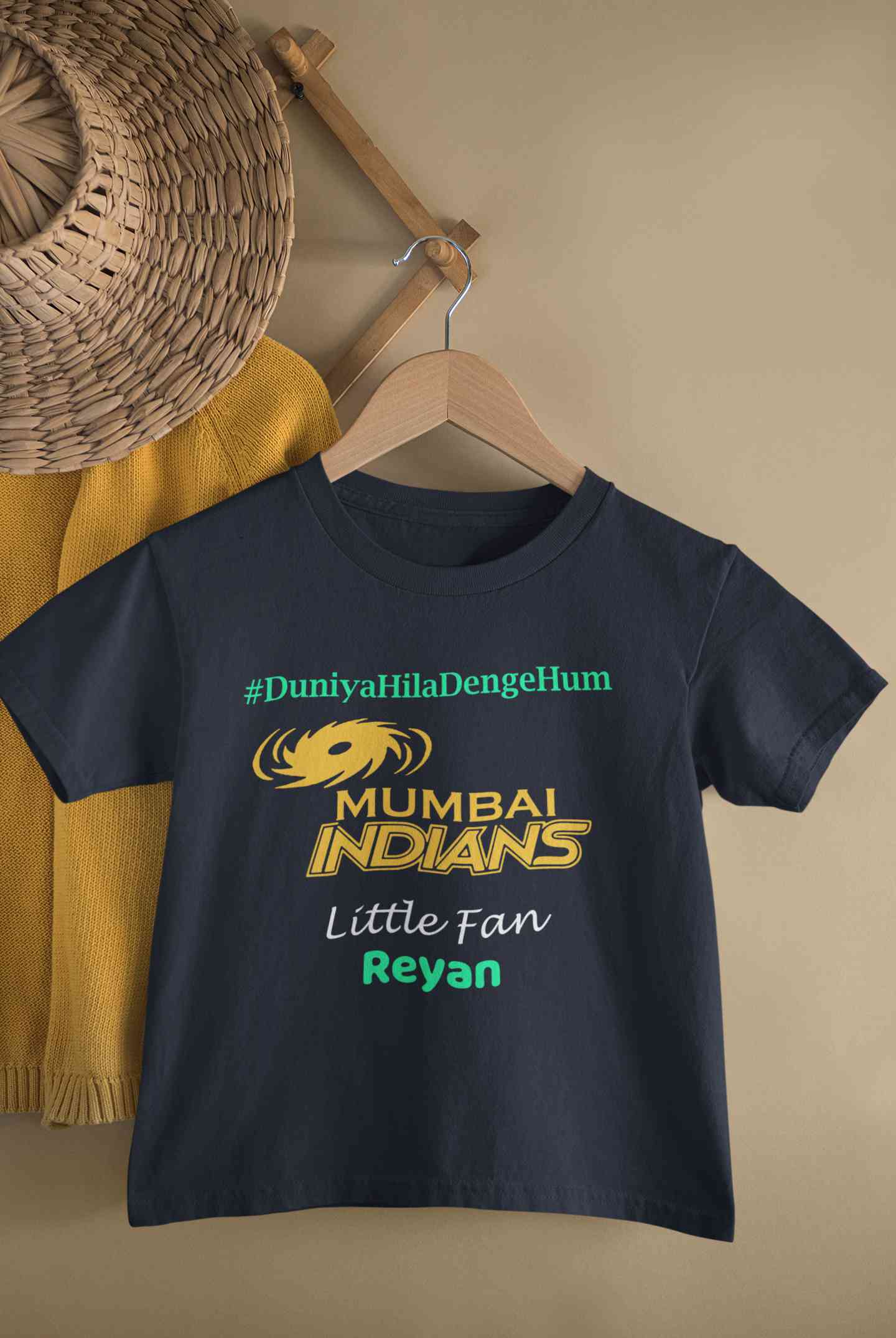Custom Name IPL MI Mumbai Indians Duniya Hila Denge Hum Boy Half Sleeves T-Shirt for Boy-FunkyTeesClub