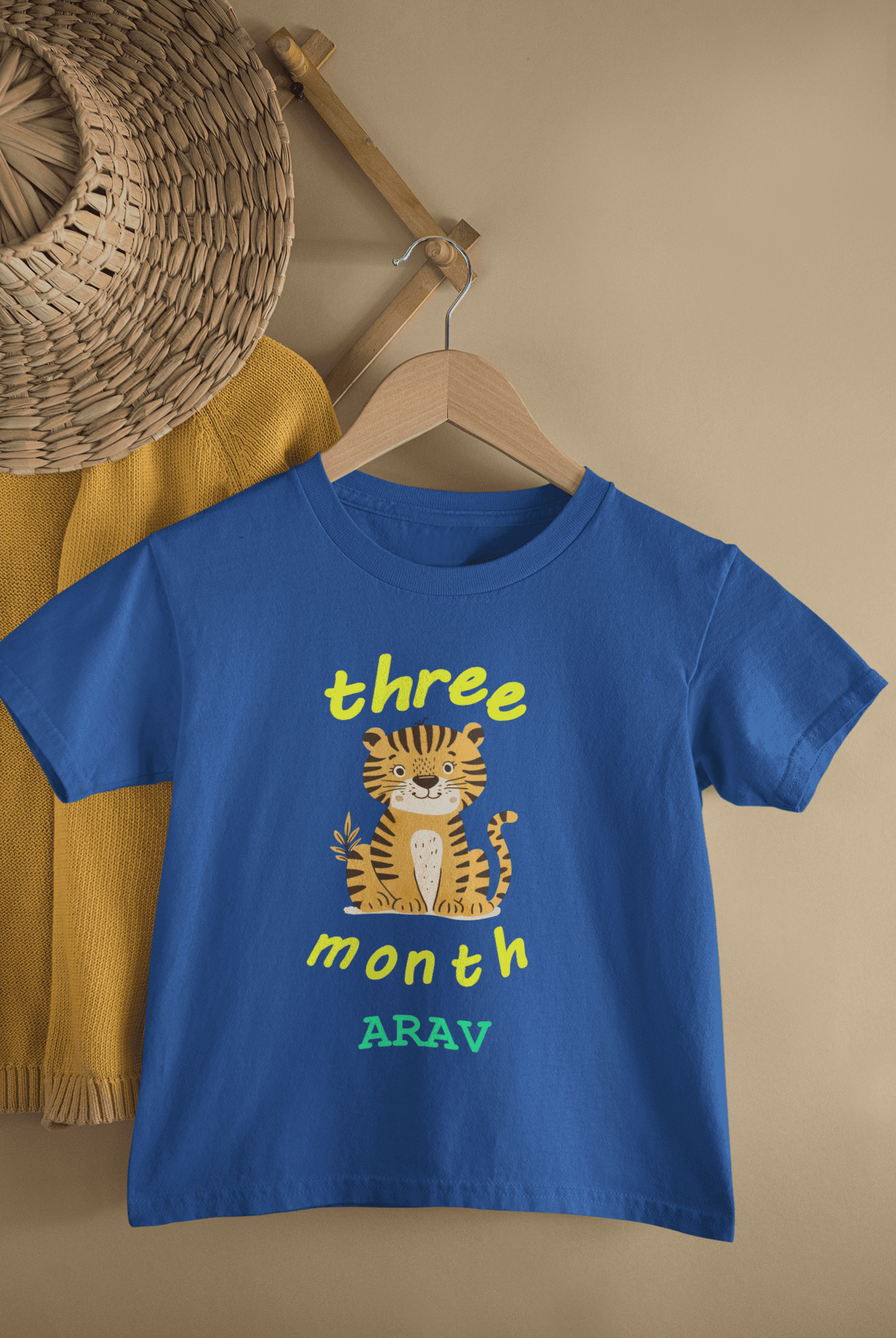 Custom Name Three Months Birthday Half Sleeves T-Shirt for Boys -FunkyTeesClub