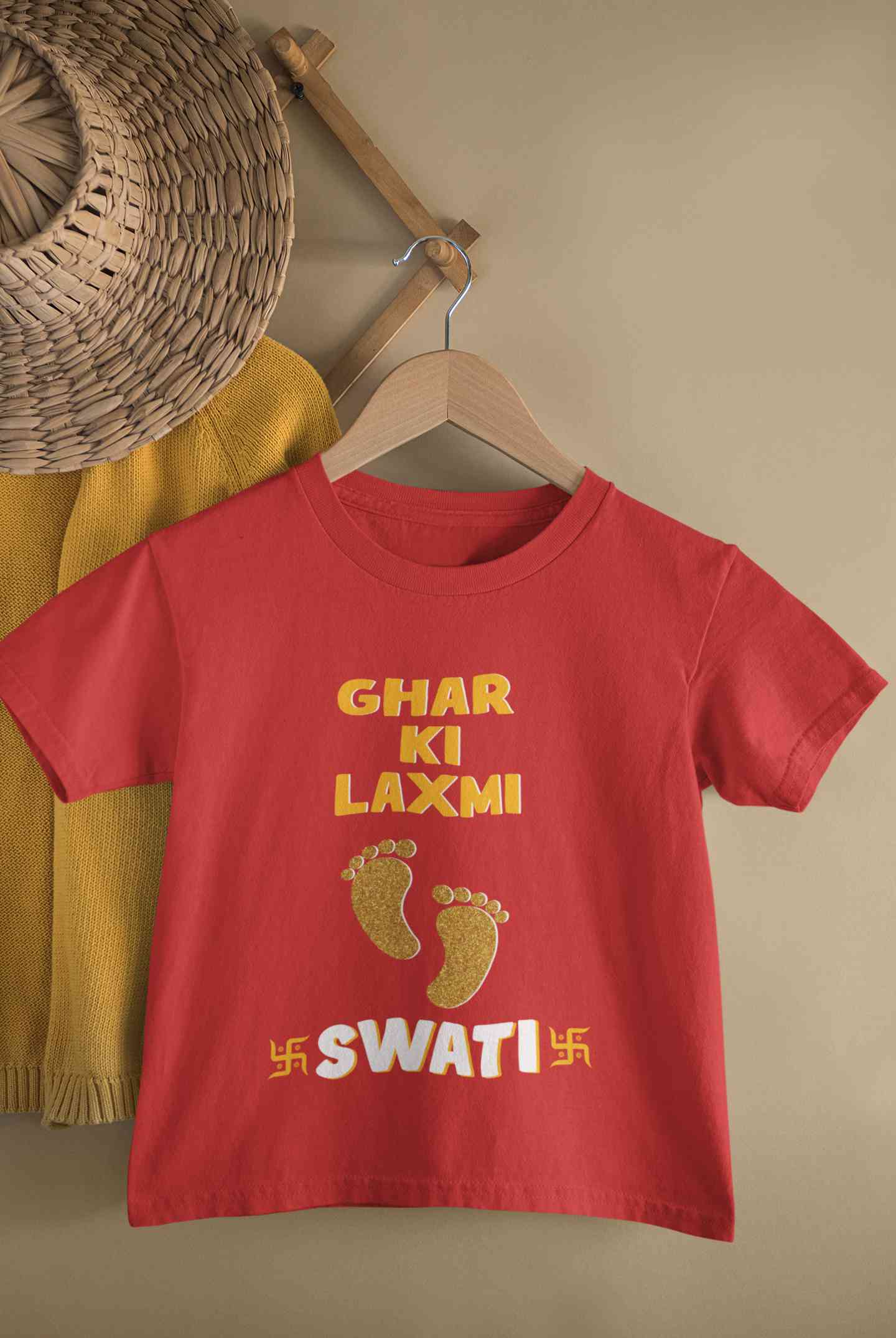 Custom Name Ghar Ki Laxmi Half Sleeves T-Shirt For Girls -FunkyTeesClub