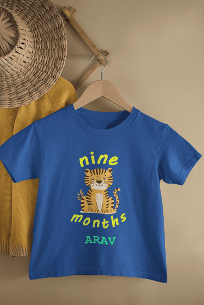 Custom Name Nine Months Birthday Half Sleeves T-Shirt for Boys -FunkyTeesClub