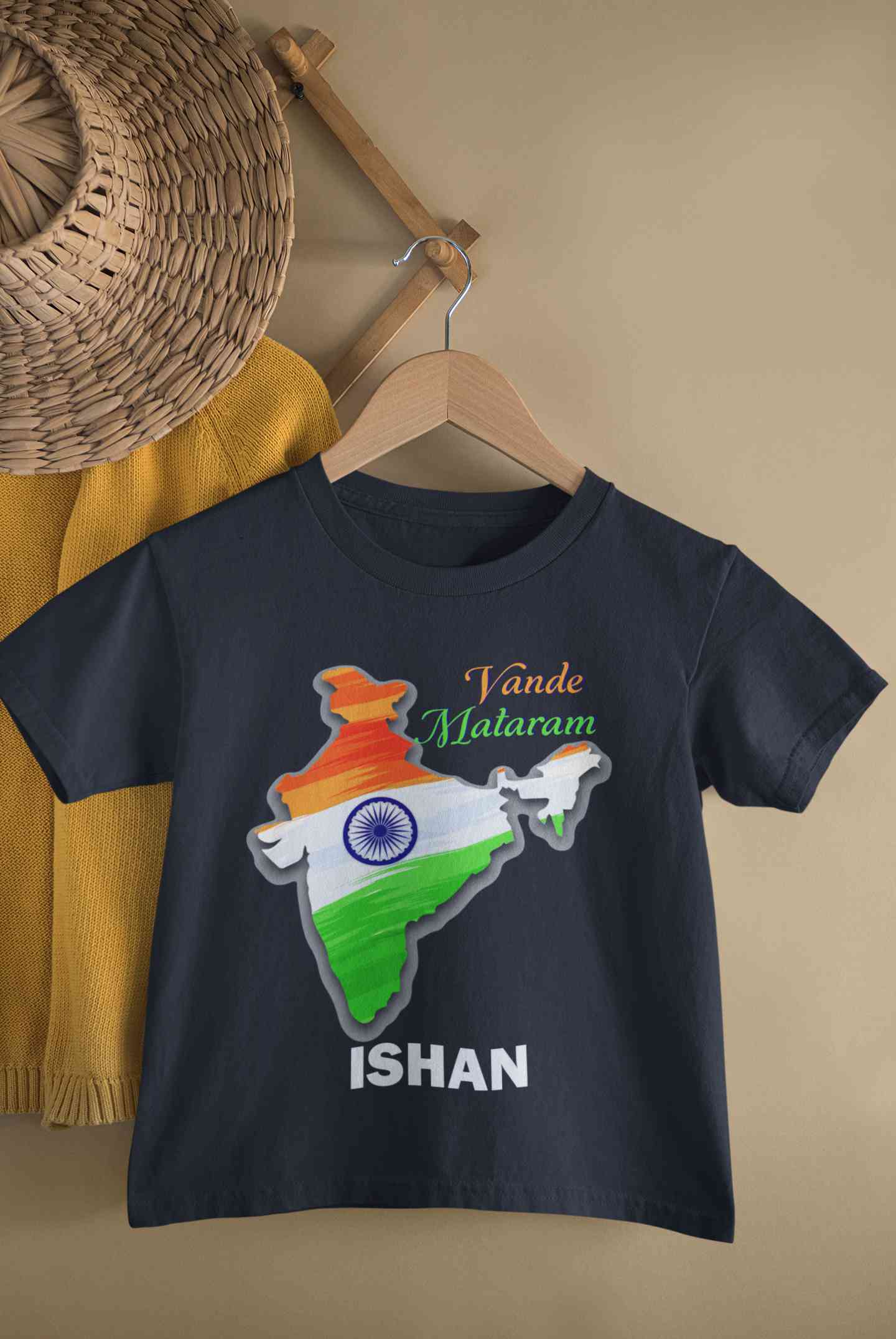 Custom Name Vande Mataram Independence Day Half Sleeves T-Shirt for Boy-FunkyTeesClub