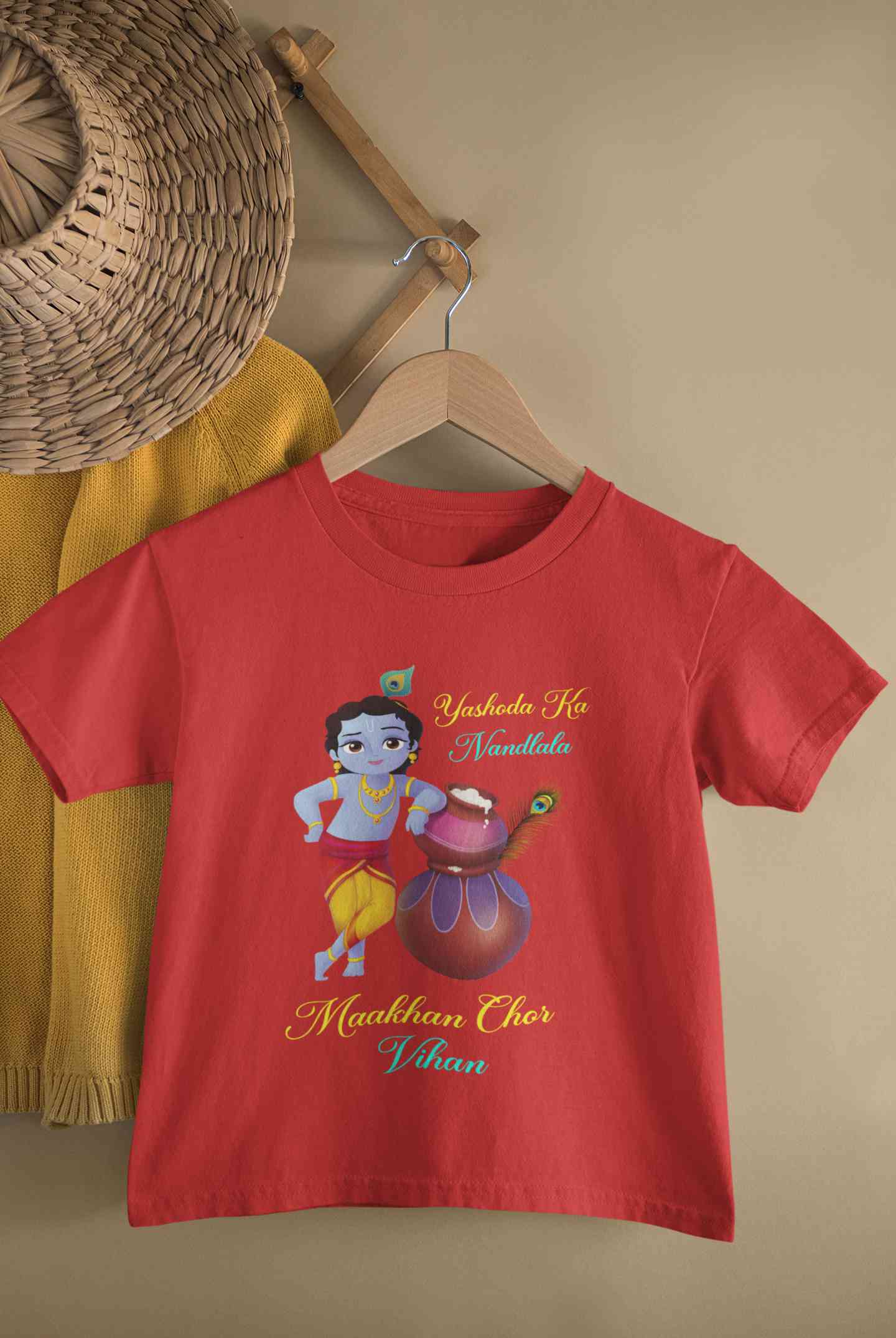 Yashoda Ka Nandlala Maakhan Chor Janmashtami Half Sleeves T-Shirt for Boy-FunkyTeesClub