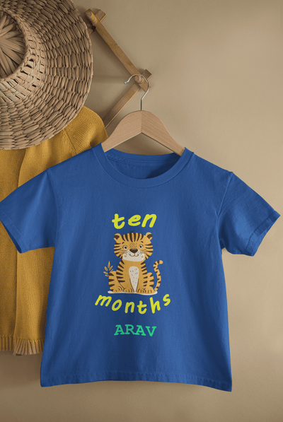 Custom Name Ten Months Birthday Half Sleeves T-Shirt for Boys -FunkyTeesClub