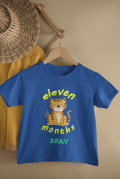 Custom Name Eleven Months Birthday Half Sleeves T-Shirt for Boys -FunkyTeesClub
