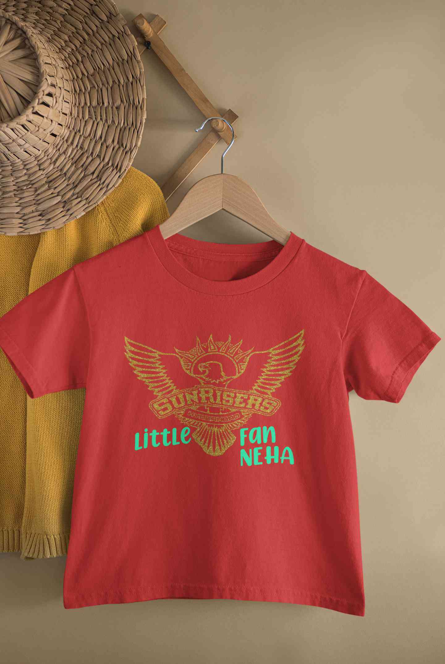 Custom Name IPL SRH Sunrisers Hyderabad Little Fan Half Sleeves T-Shirt For Girls -FunkyTeesClub